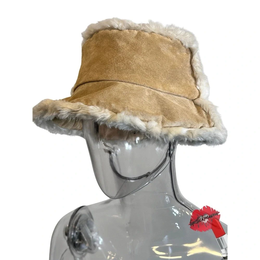 Wilsons Leather‎ Bucket Hat Cap S/M Tan Sherpa Lined Suede Leather